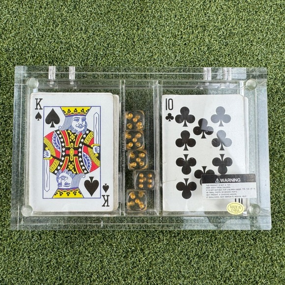 Tahari Home Acrylic Playing Card Set w Dice Clear Lucite Case Modern Decor - Picture 5 of 7